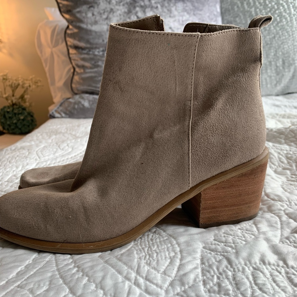 Tan suede booties, size 7, DSW